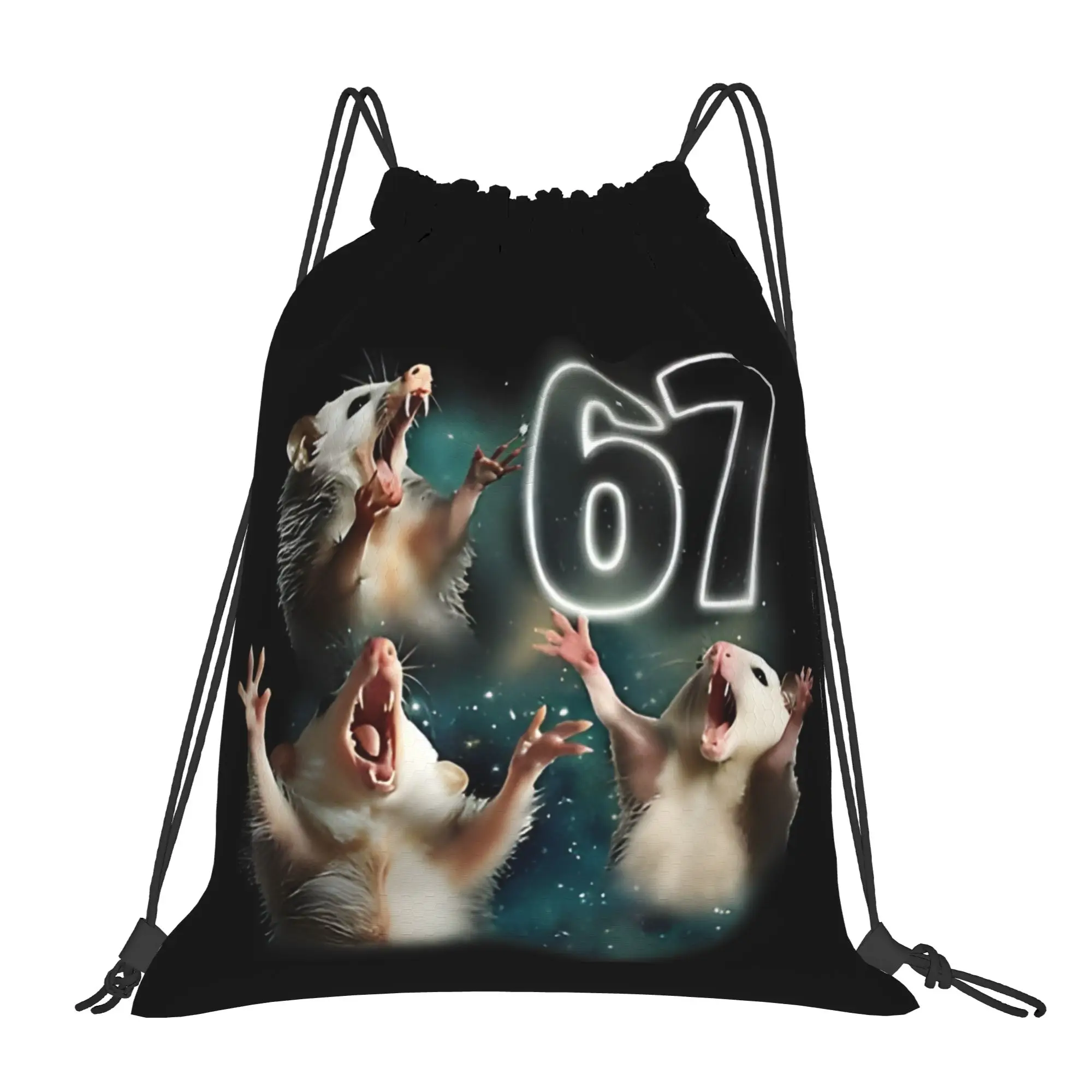 Opposum Moon 67 Possum Six Seven Weird Meme 67 Portable Shopping Drawstring Backpack Riding Backpack Gym Clothes Drawstring Bags