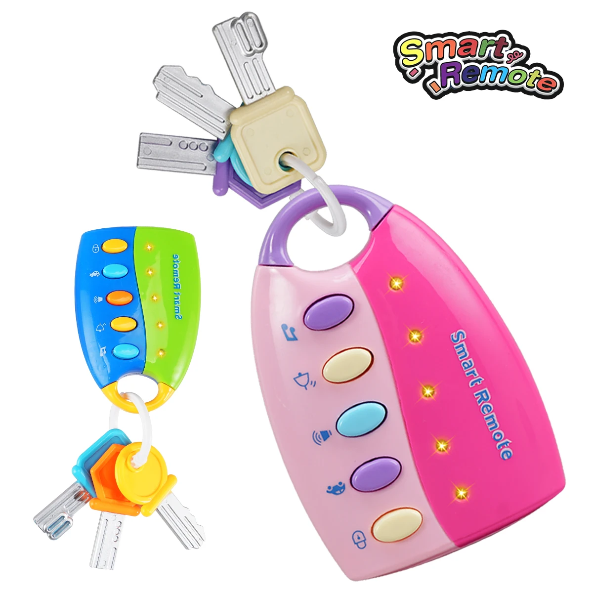 Music Cartoon Car Key Toys, Baby Kids Car Voices Pretend Play Educational Toy Grip Training Gifts for boys and girls