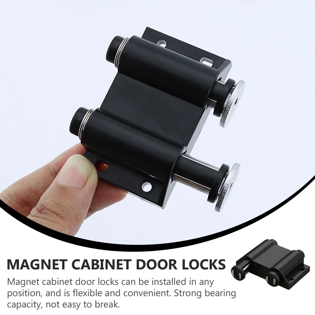 

Double Head Magnetic Cabinet Latch Door Push Closures Black Plastic Hinges Bolt Strong Capacity Fits Home School