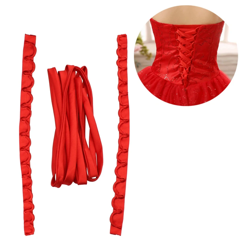 3PCS/Set Satin Wedding Dress Zipper Replacement Adjustable Corset Back Kit Lace-Up Ribbon Ties DIY Craft Wedding Dress