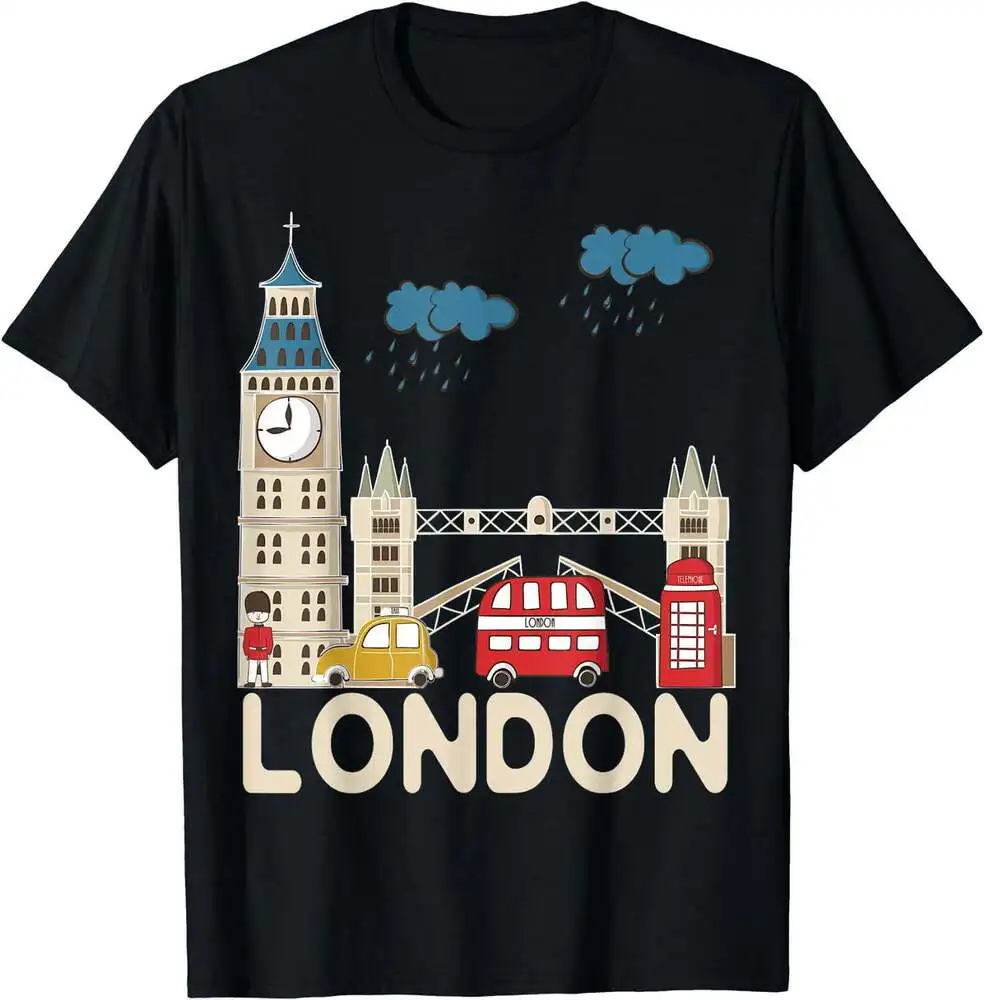 London Souvenir T-Shirt Black X-Large For Men Clothing Women Tees 100%Cotton Short Sleeve