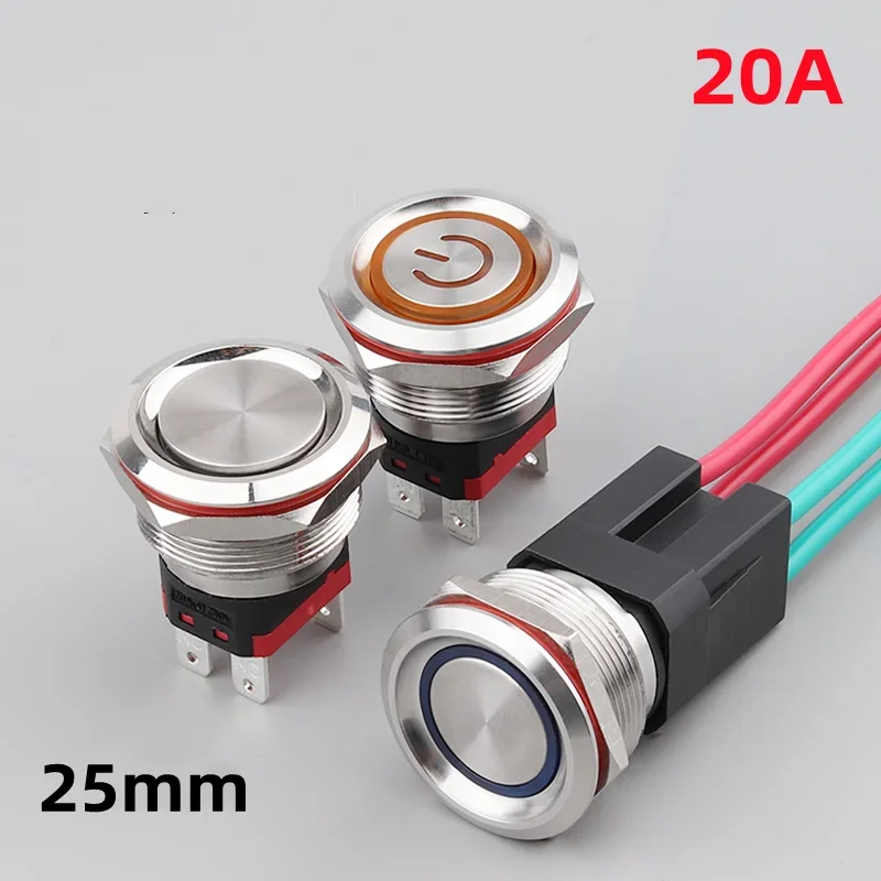 25mm/20A/High/Current/24V220V/Metal/Button/Switch/Self-locking/Reset/Start/Waterproof/Button/Power/Start/Switch