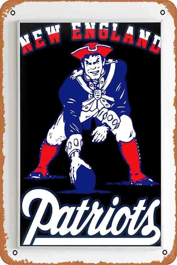 Póster Retro de Nueva Inglaterra Ne Patriots, divertido cartel de metal Retro de estaño para bares, garaje, cafeterías, Club, baño, habitación, hombre, cueva, decoración de pared 8 × 1