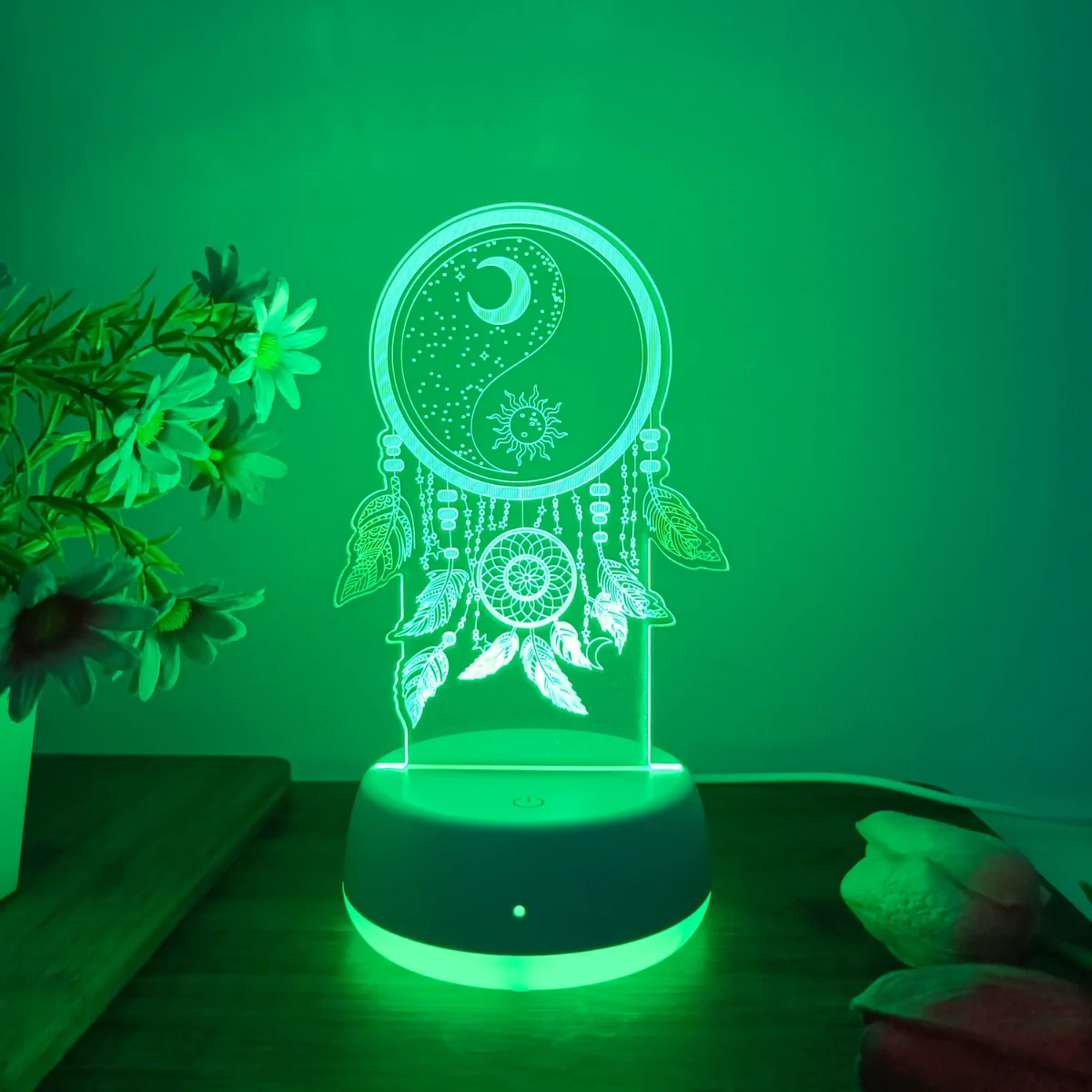 

1 шт. 3D ночник «Ловец снов», питание от USB, подходит для спален и гостиных, сенсорный переключатель, семь цветовых изменений.