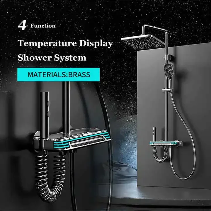 Piano Digital Bathroom Shower Set  Faucet with 12 Inches Shower Head Brass Wall Mounted Hot and Cold Digital Shower System