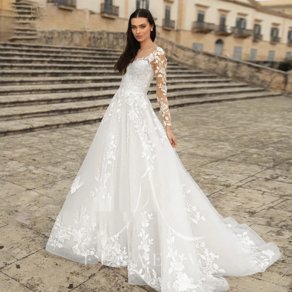 Robe de mariée bohème à manches longues A-Line, robes de mariée de plage personnalisées, quelle que soit la robe à lacets