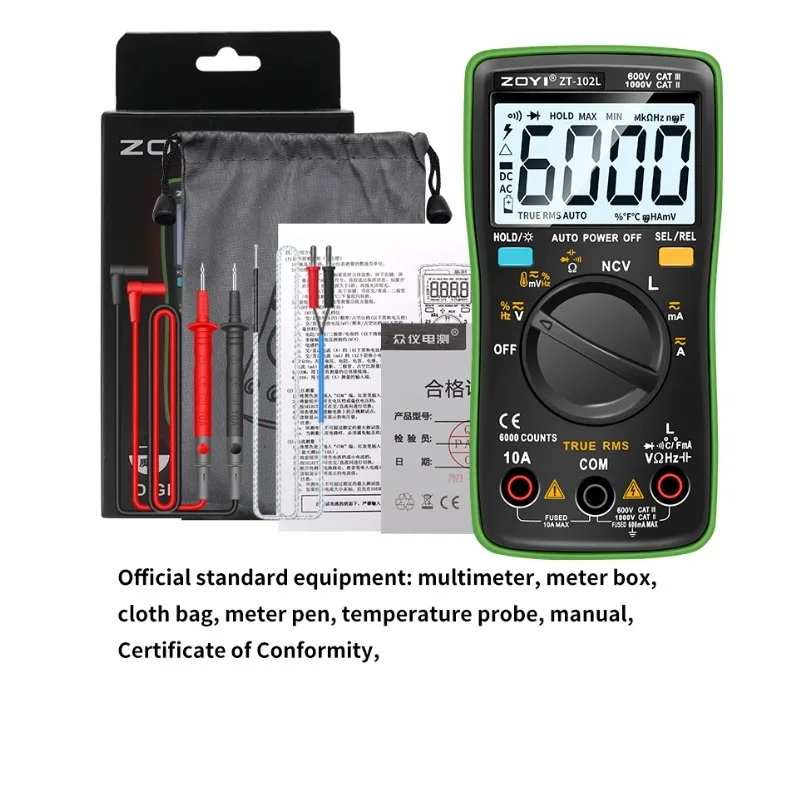 1pc new ZOYI ZT-102L Inductance Meter Multimeter Tester T-RMS 6000 Count 60H LCR Meter AC DC Ampere Meter Voltage#familitrade
