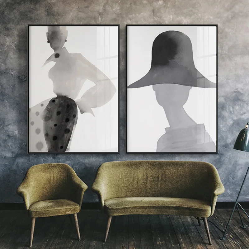 

Black White Fashion Woman Abstract Picture with Frame Print Wall Art Canvas Painting Figure Poster Aesthetic Room Decor Prints