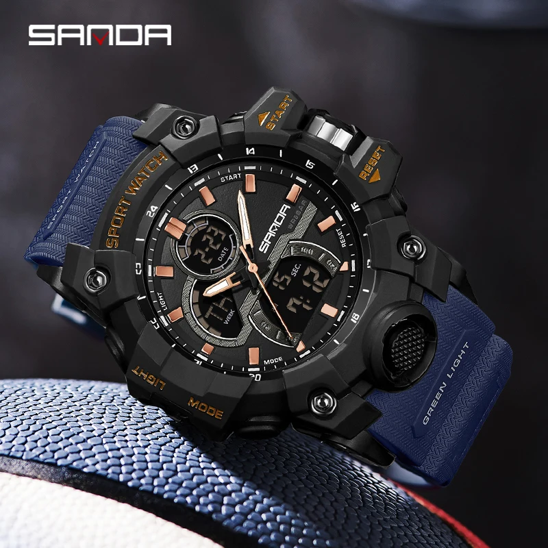 サンダメンズ電子時計、多機能、防水、クールナイトライト付き、多機能、アウトドアスポーツ用、6198、2024