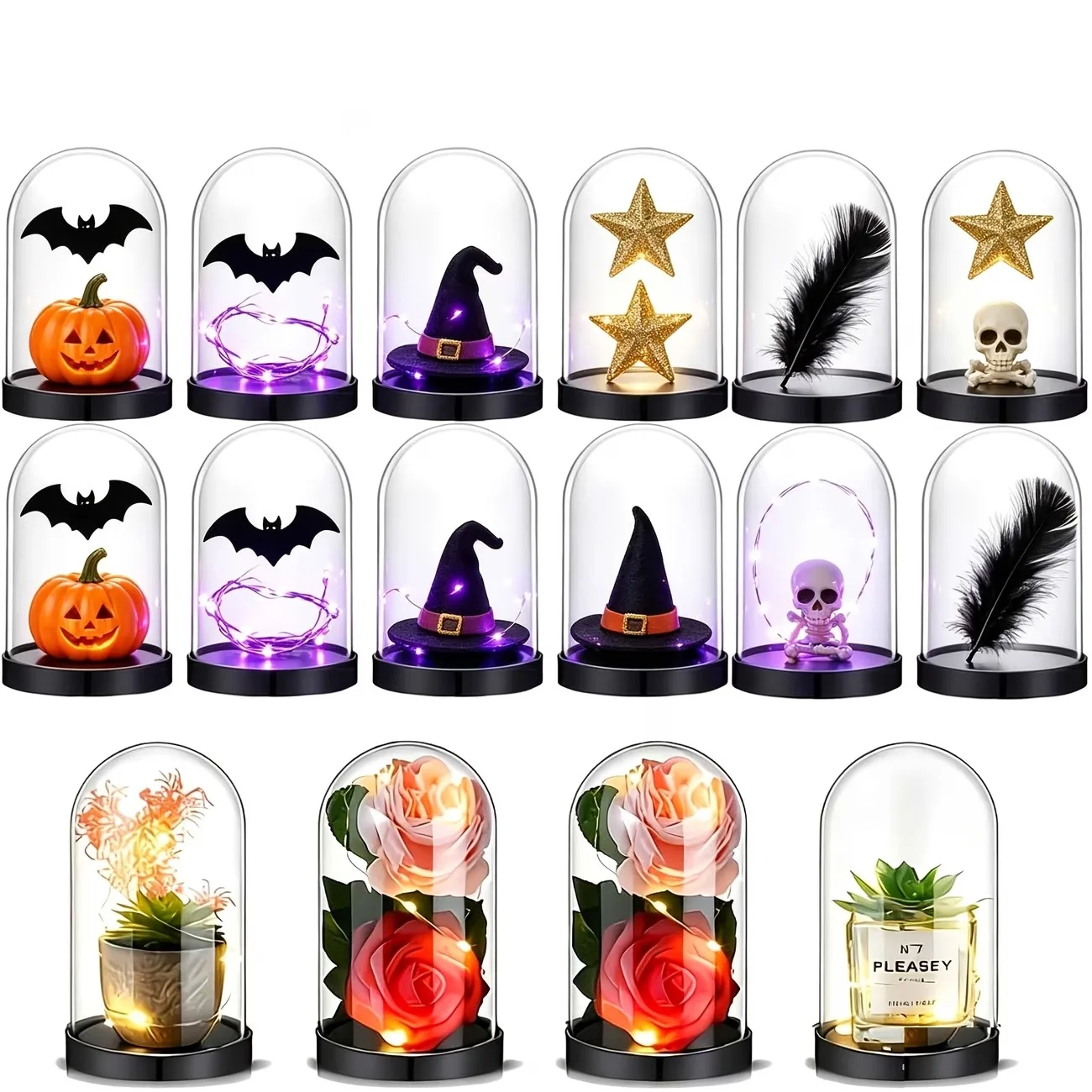 Clear Bell Jar Display Case 2.56x3.94 Inch with Black Plastic Base for Collectibles Rose Home Office Tabletop Centerpiece Decor