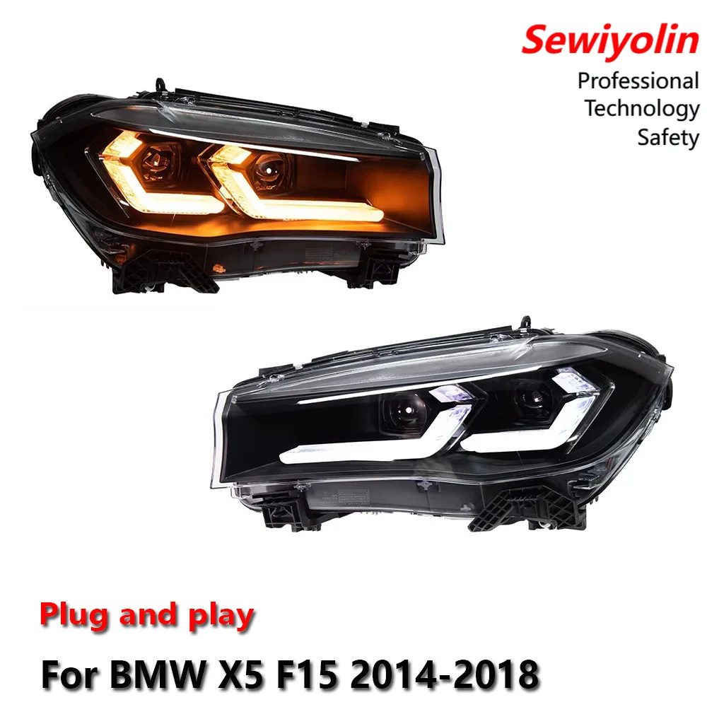 

Светодиодные фары для BMW X5 F15 2014-2018, комплект с функциями DRL, стоп-сигнала и поворотников, установка Plug and Play.