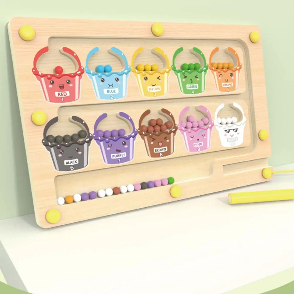 モンテッソーリ磁気色分けゲーム迷路ボードペン移動ビーズゲーム木製コントロール感覚遊び教育玩具子供向け