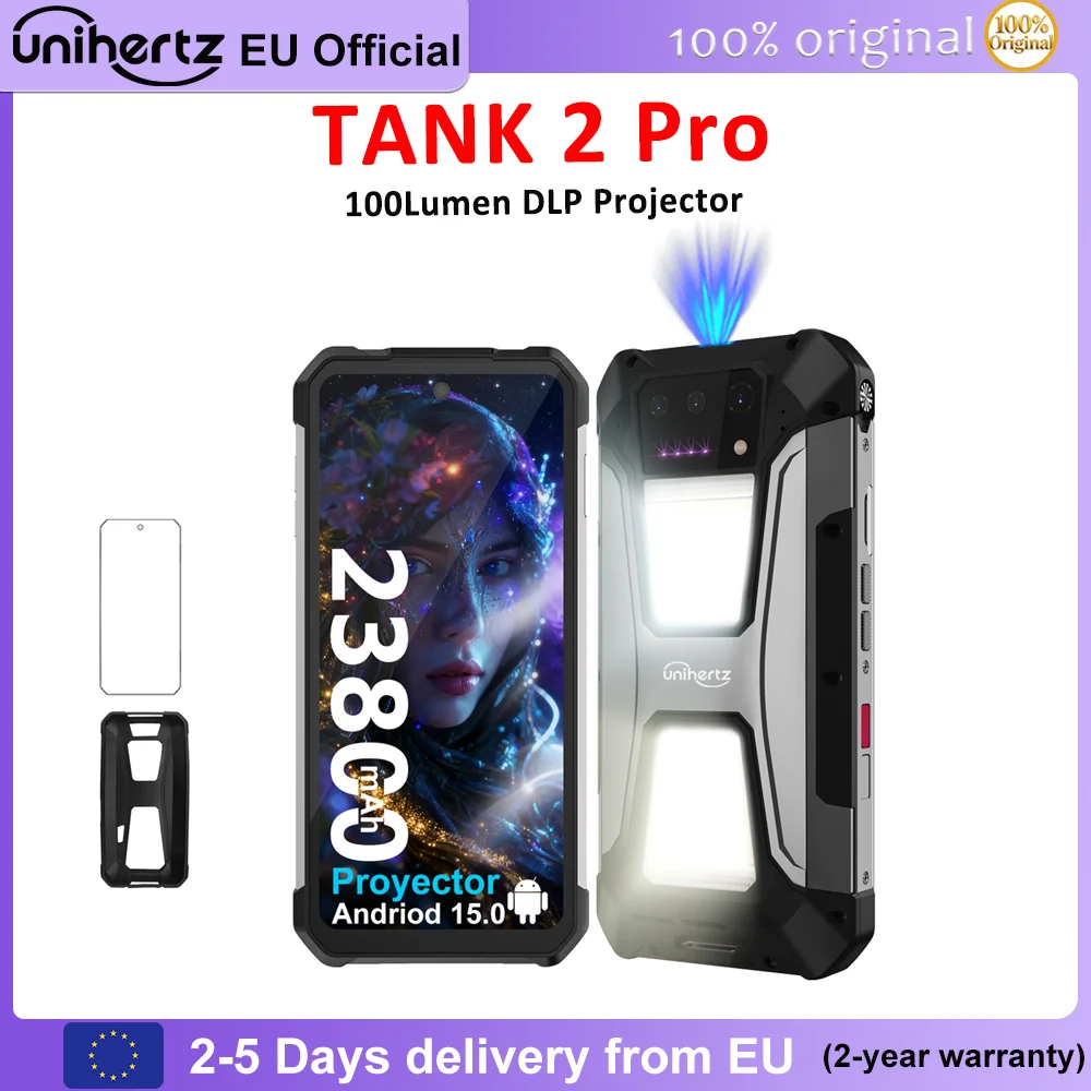 Unihertz Tank 2 PRO 8849 Smartphone resistente con proyector 512GB 24GB 2.4K Teléfono móvil Android 14 23800 mAh 100MP 64MP Teléfono NFC