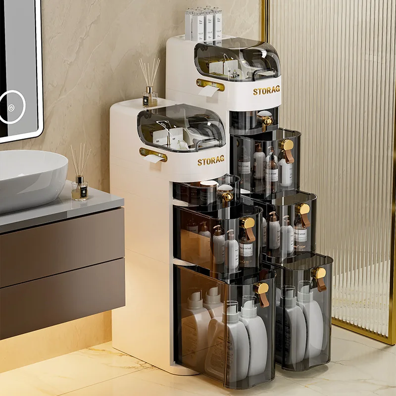 

Multi-layer Movable Bathroom Rack 18cm Slim Plastic Storage Cabinet Multifunctional Storage Drawer Toilet Space Saving Organizer