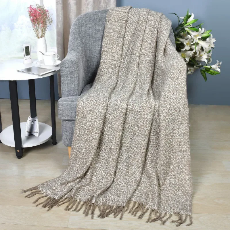 Winter Warm Blanket for Adults Kids Gray Acrylic Tassel Edge Thread Blankets for Sofa Bed Car 130x170cm Big Home Throws