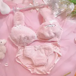 Cute Cinnamoroll Plush Fluffy Bra & Briefs Sets for Women Sweet Sexy Oversize Underwear Winter Soft Lingerie Clothes