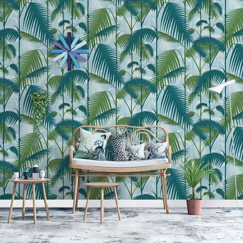 Southeast Asia Style Coconut Leaf Wallpaper Tropical Green Plant Palm Tree Wall paper for Living Room Background Bedroom Walls