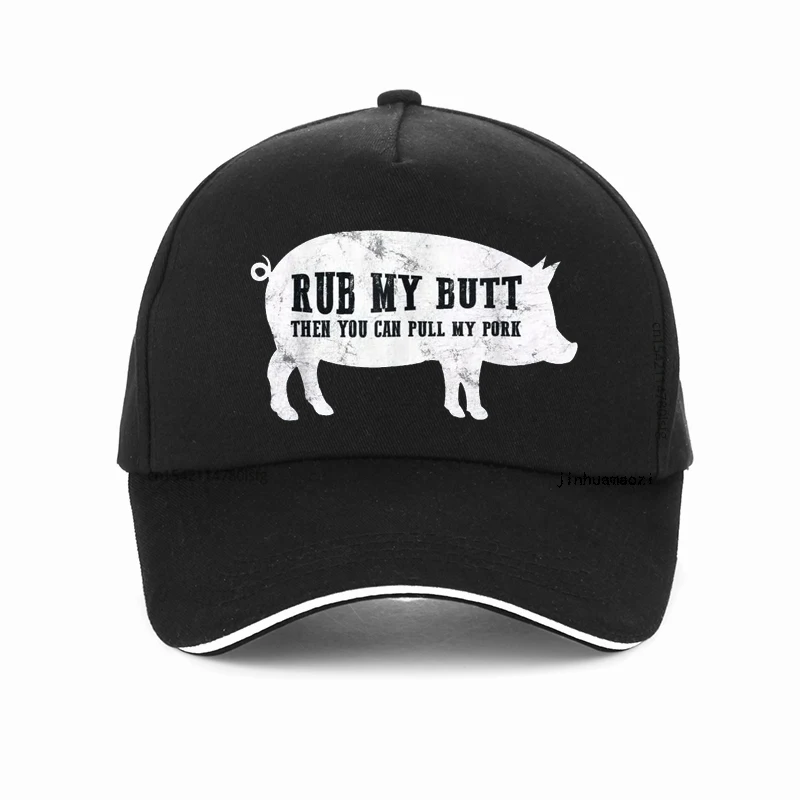 Rub My Butt Then You Can Pull My Pork Funny BBQ hat Creative design PIG printing Dad hats Summer Adjustable Baseball Cap