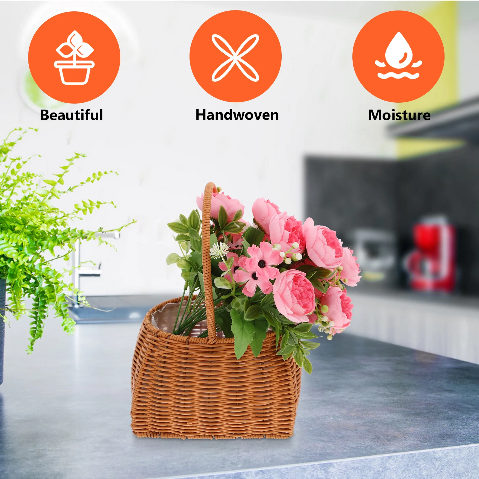 

1Pcs Woven Rattan Flower Pot Holder - Elegant Handcrafted Hanging Basket For Decorative Storage And Floral Arrangements