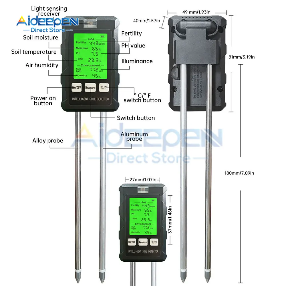 Wysoka dokładność Tester PH gleby wilgotności gleby/PH/temperatury nasłonecznienia testerów intensywności sadzenia w ogrodzie wykrywacz gleby Test