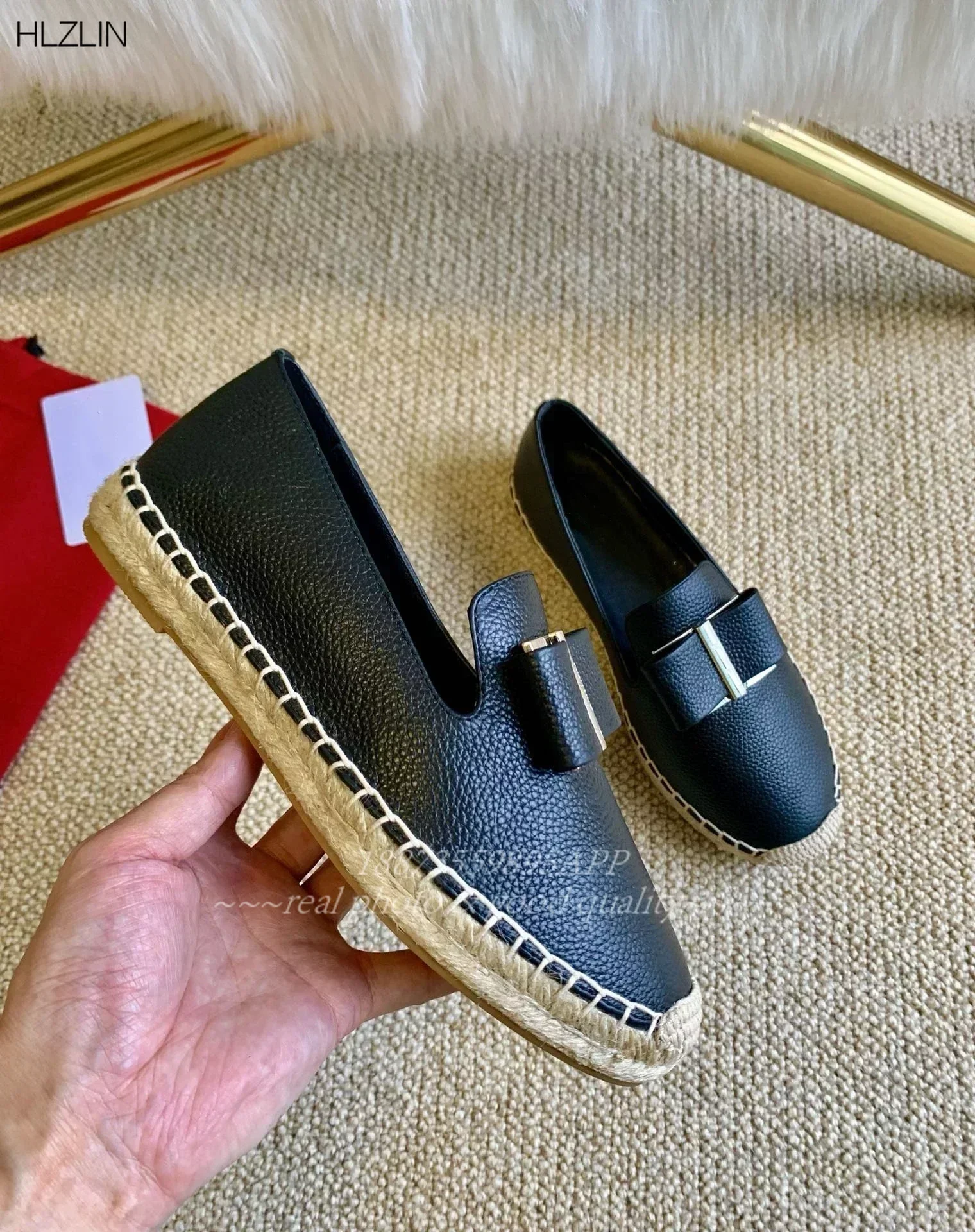 Summer Genuine Leather Slip-On Flats with Butterfly Knot Woman Espadrille Shoes Sheepskin Solid Color Round Toe Leisure Designer