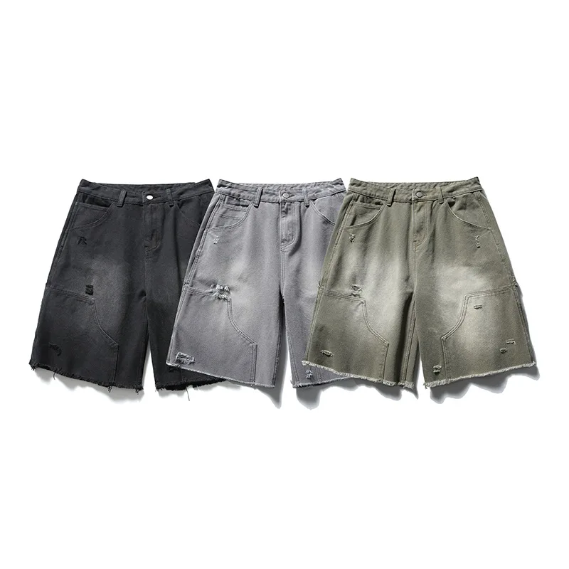 

Мужские джинсовые шорты с потертостями, мужские бермуды с рваными дырками, новые винтажные синие шорты