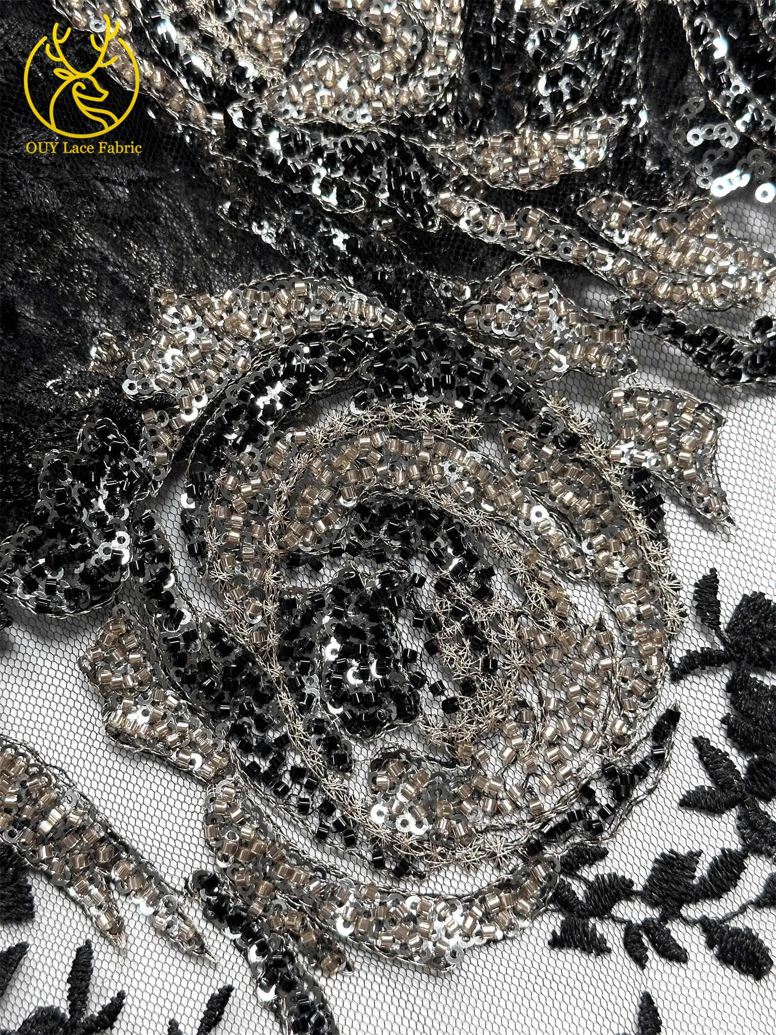 Modisches Kleid mit Stickerei, Spitze und Pailletten, Afrikanischer Spitzenstoff 2026, Rosa Französische Perlen-Spitze, Nigerianisches Partykleid, Nähzubehör 5Y – Detail 14
