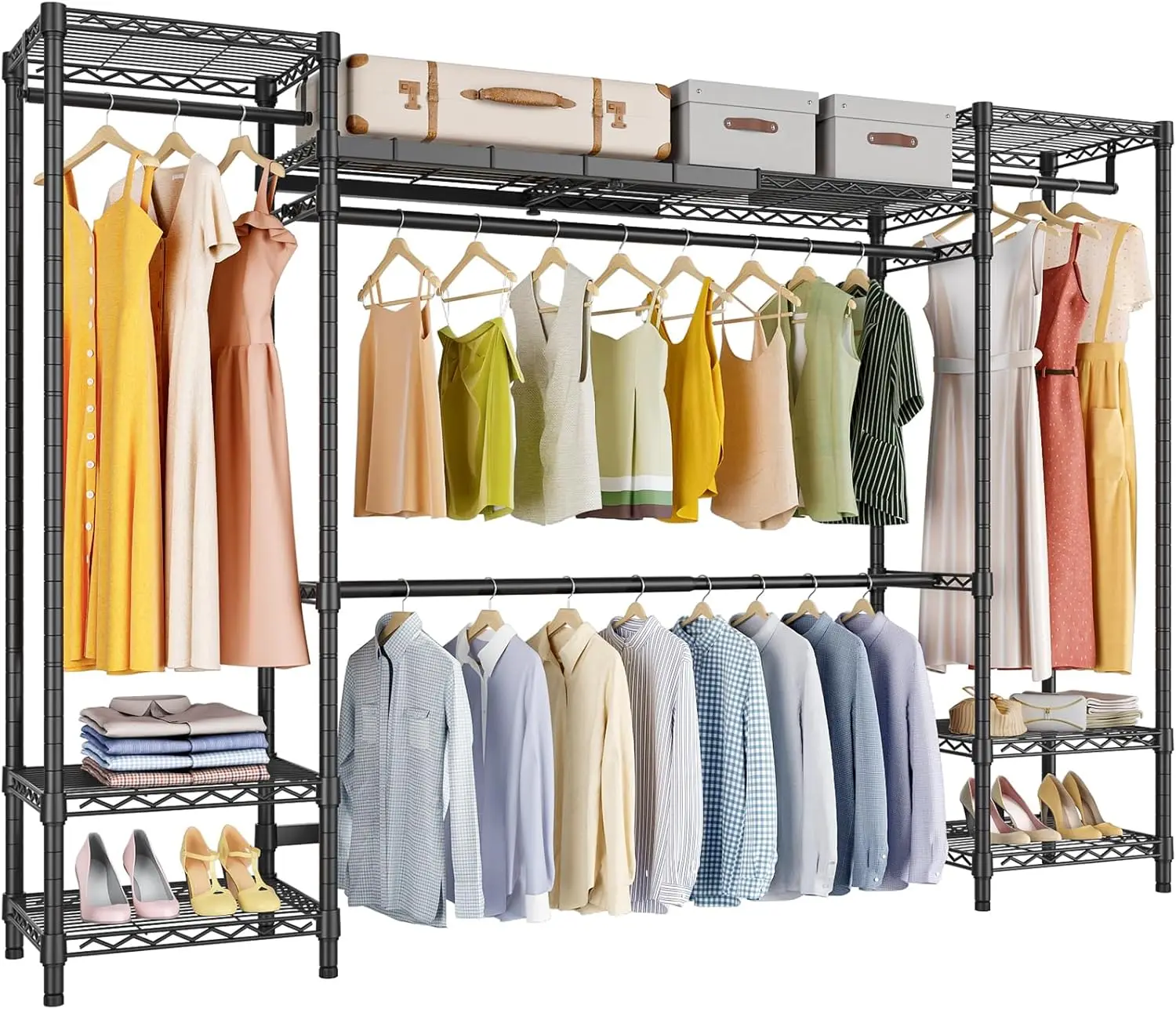 Protable Closet for Hanging Clothes, Expandable Clothes Rack Heavy Duty Large Wardrobe System, Metal Clothing Rack with 4 Hanger