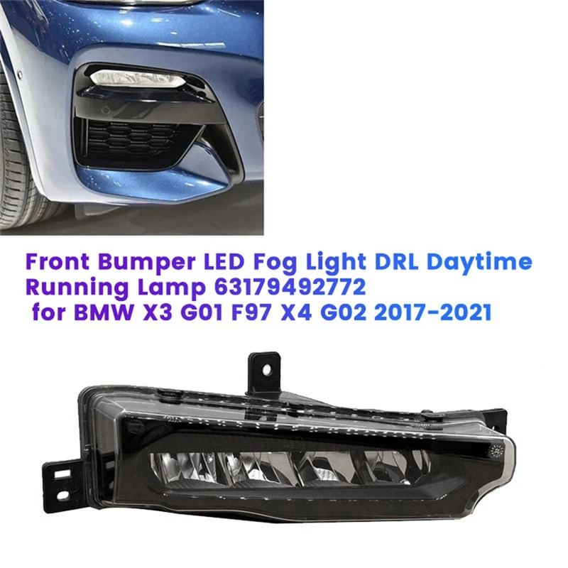 Right Front Bumper LED Fog Light Daytime Running Lamp 63179492772 for BMW X3 G01 F97 X4 G02 2017-2021 DRL Fog Lamp