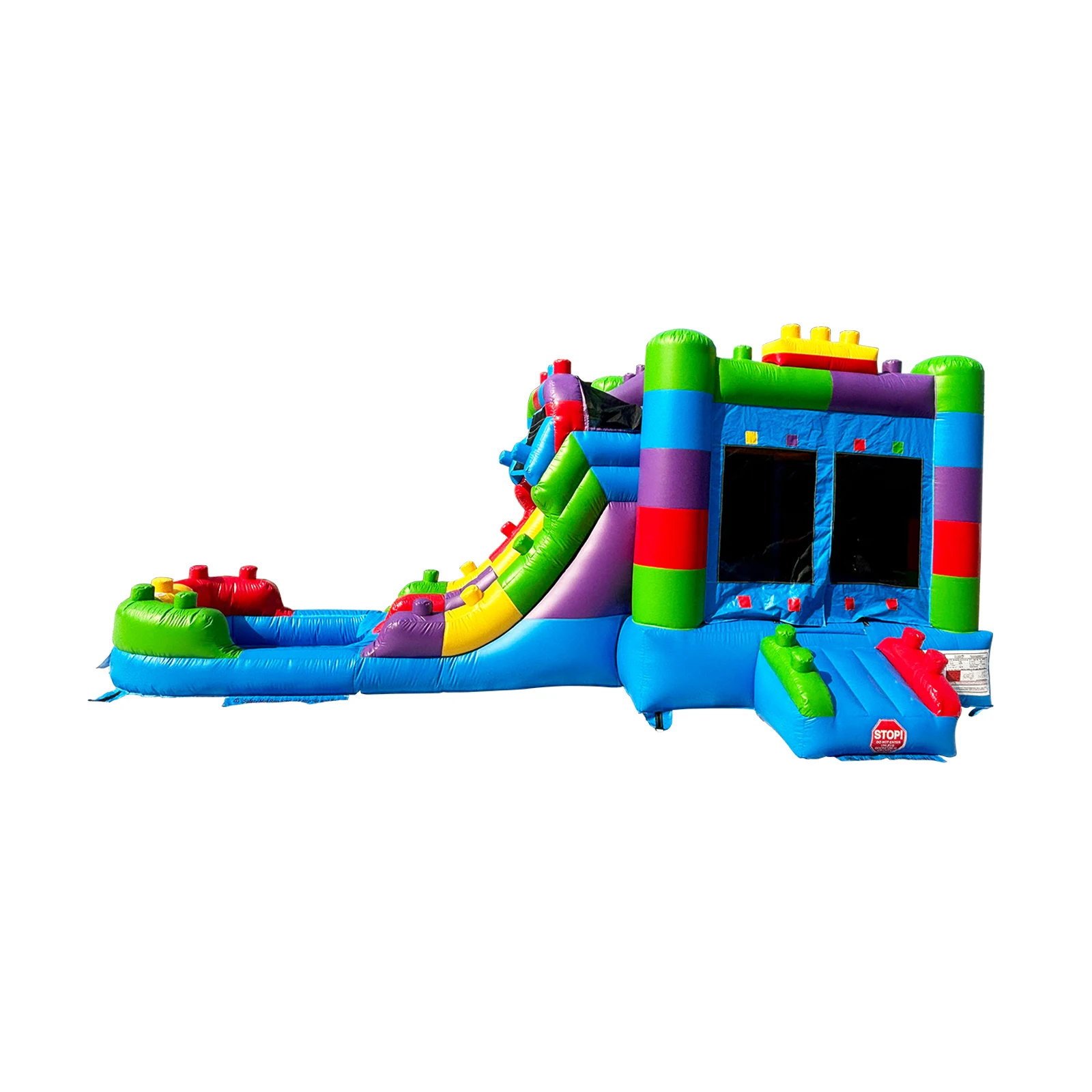 Casa gonfiabile di rimbalzo di grado commerciale combinata con scivoli d'acqua, festa in cortile per bambini, 100% PVC, tema di blocchi di costruzione