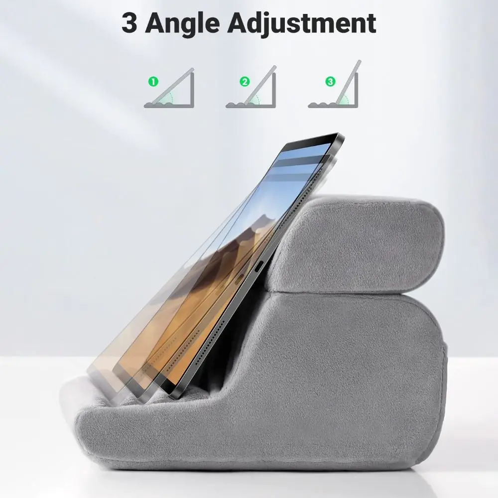 2-in-1 Tablet Pillow Stand for Lap Foldable Multi-angle Adjustment Bed Sofa Phone Holder Portable with Side Pocket view 6
