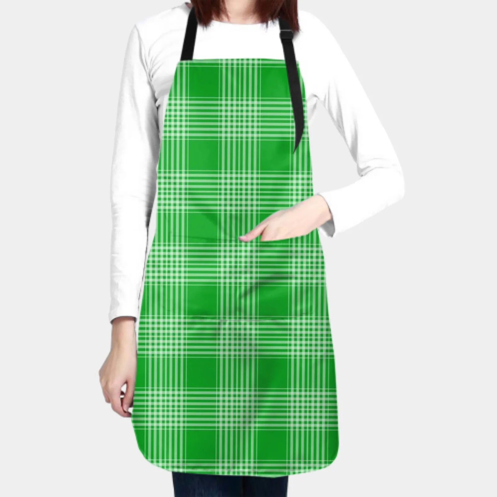 Green Plaid Apron for Women Men Waterproof Dirt Proof Adjustable Apron Oil Isolation Kitchens Restaurants Garden Workplaces