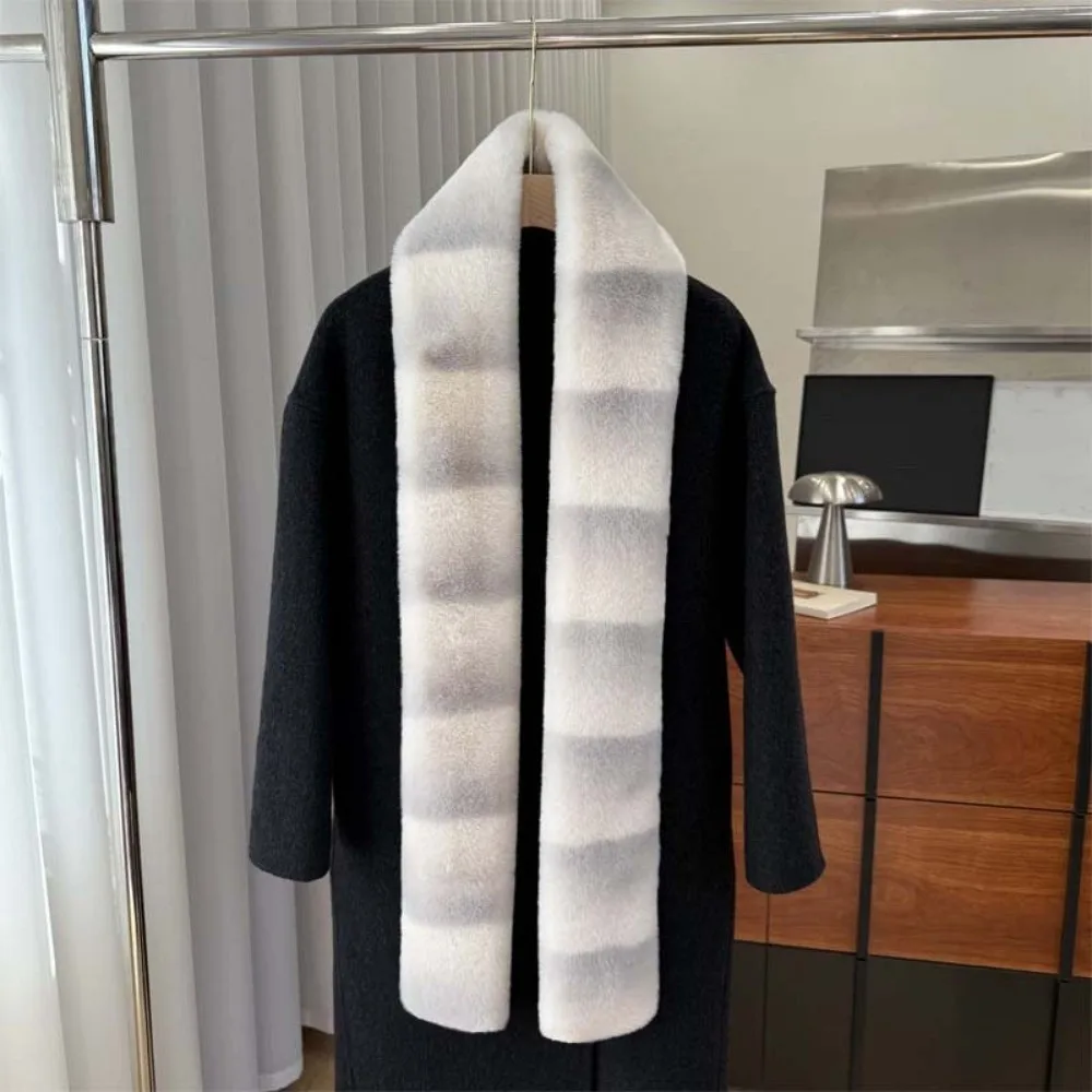 Contrast Color Shawl Faux Striped Fur Scarf Soft Thermal Plush Long Muffler Thick Washable Fleece Neckwear Skiing Resort