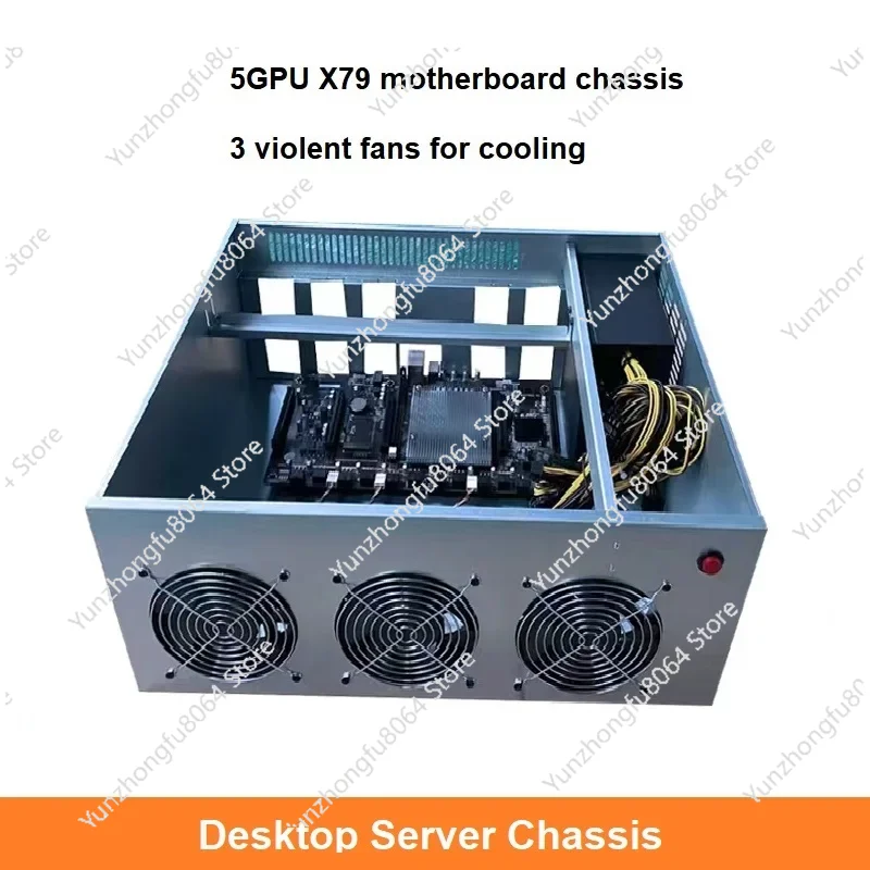 

Корпус сервера 5 графических процессоров с 3-вентиляторами, рамка House Machine Platform для материнской платы X79 BTC ETH, серебристый корпус