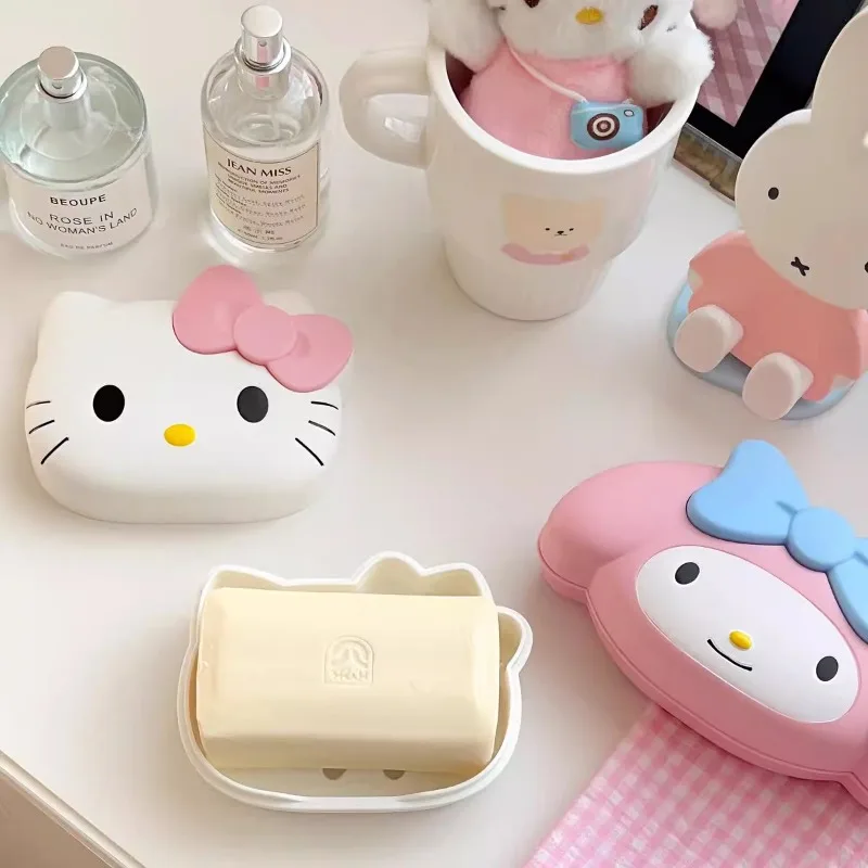 Urocze mydło Anime Miniso Sanrios My Melody Hello Kitty's Pudełko na mydło do domu Łazienka Kuchnia Mydło do przechowywania Pojemnik na mydło Prezenty świąteczne