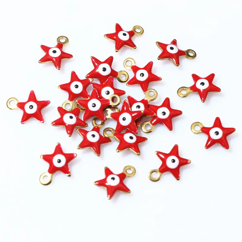 20pcs 10x8.5mm 에나멜 이블 아이즈 스타 매력 펜던트 스테인레스 스틸 DIY 쥬얼리 액세서리 바인딩 팔찌 귀걸이