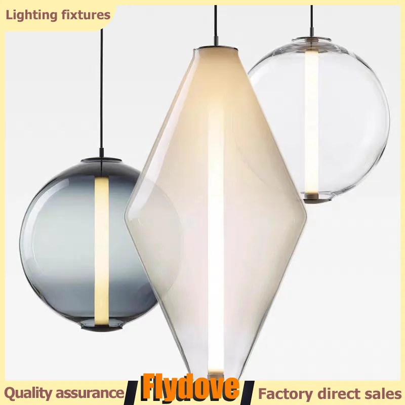 

Nordic Minimalist Restaurant Glass Chandelier Bedroom Bedside Lamp Study Decoration Lighting Hanging Design Lighting Fixtures
