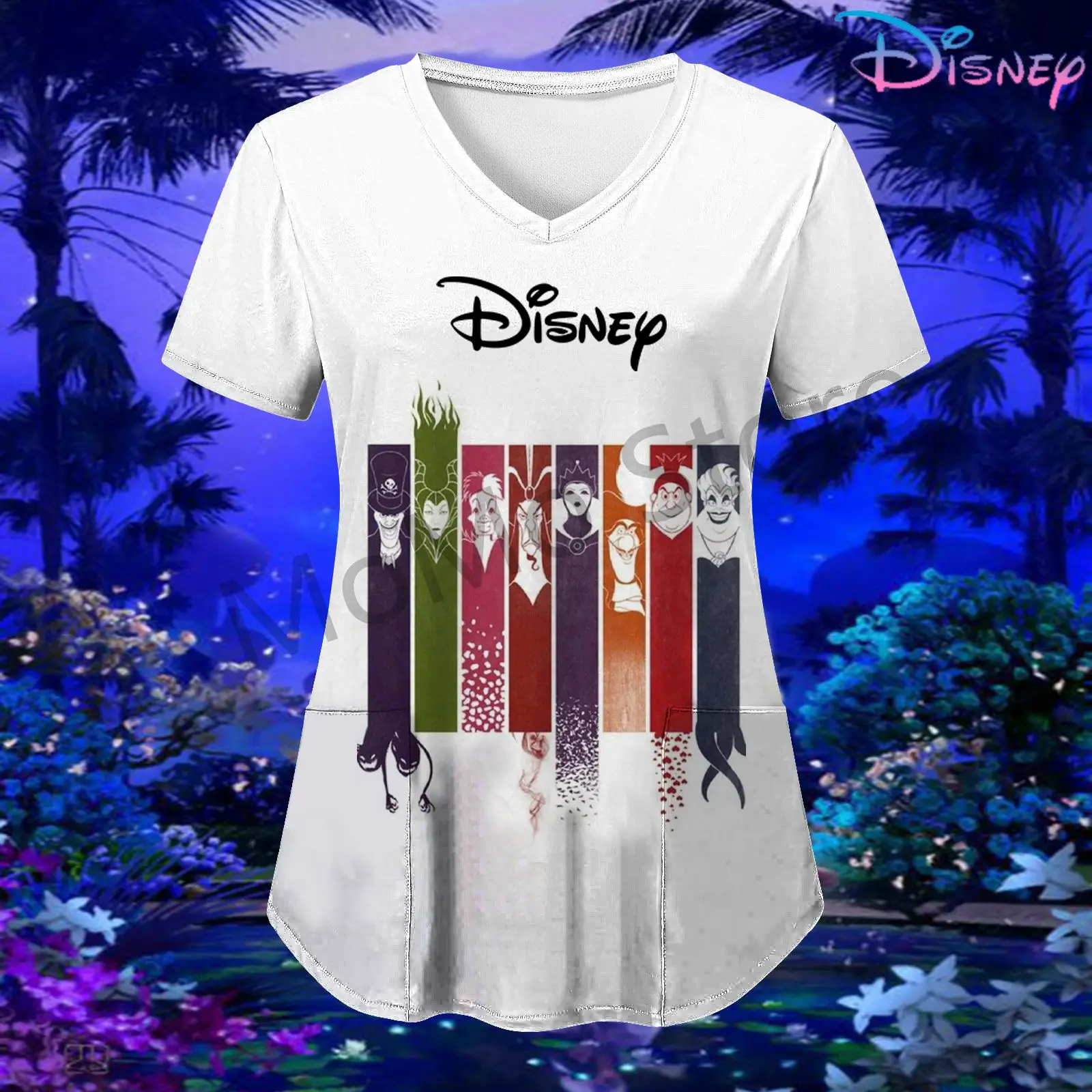 Women's V Neck Nurse Uniform T-Shirt Pocket Disney Evil Queen S-2XL New Summer Y2k Tops 2024 Short Sleeve T-shirts Leisure Party