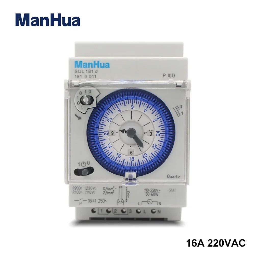 ManHua 110-230VAC SUL181d Analog 24 Hours 3 Module Segment DIN RAIL With Power Mechanical Timer Switch