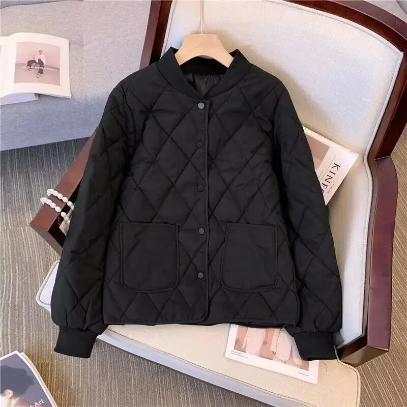 Mulheres coreanas cor sólida para baixo algodão outwear 2025 senhoras mangas compridas parkas jaqueta de inverno feminino curto algodão acolchoado topos casaco