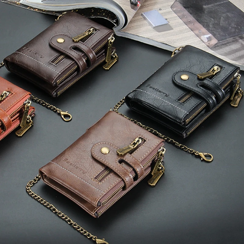 

Men Wallet retro Leather gentleman Slim purse Pocket Coin Pouch short Portable Card Holder Male Double Zipper money clip