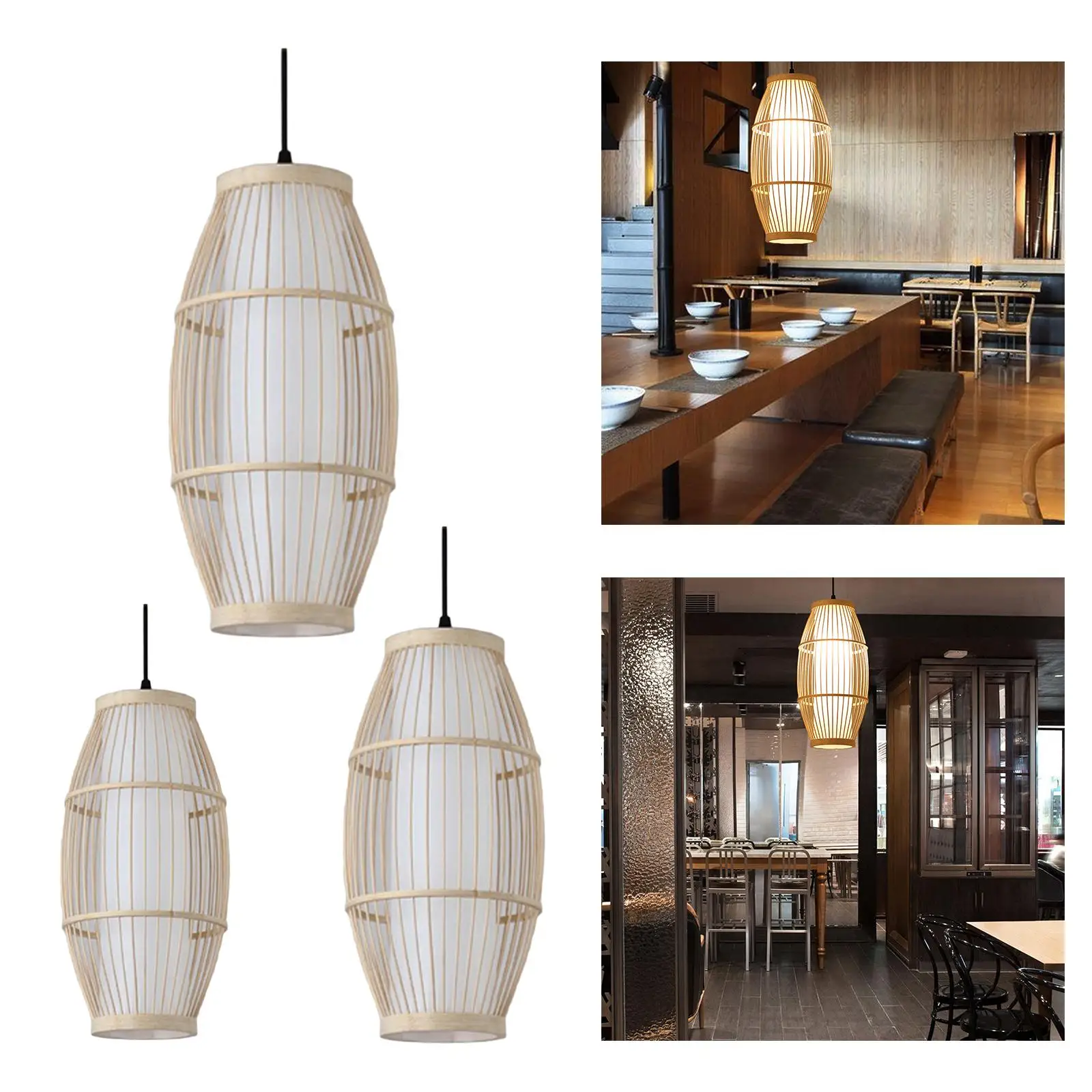 Chinese Style Bamboo Chandelier Imitation Parchment Decor Decorative Hanging Weave Creative E27 Lantern Light for Homestay Hall