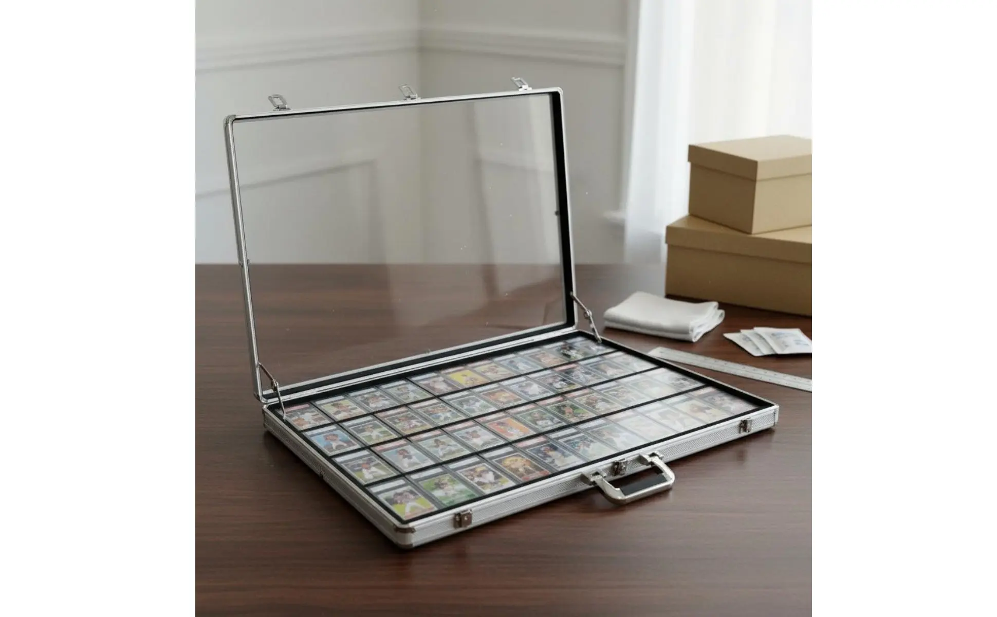 Lockable Collector's Briefcase Scuff-Resistant Lining Trading Card Display Case Aluminum Frame Display Box for Vendors