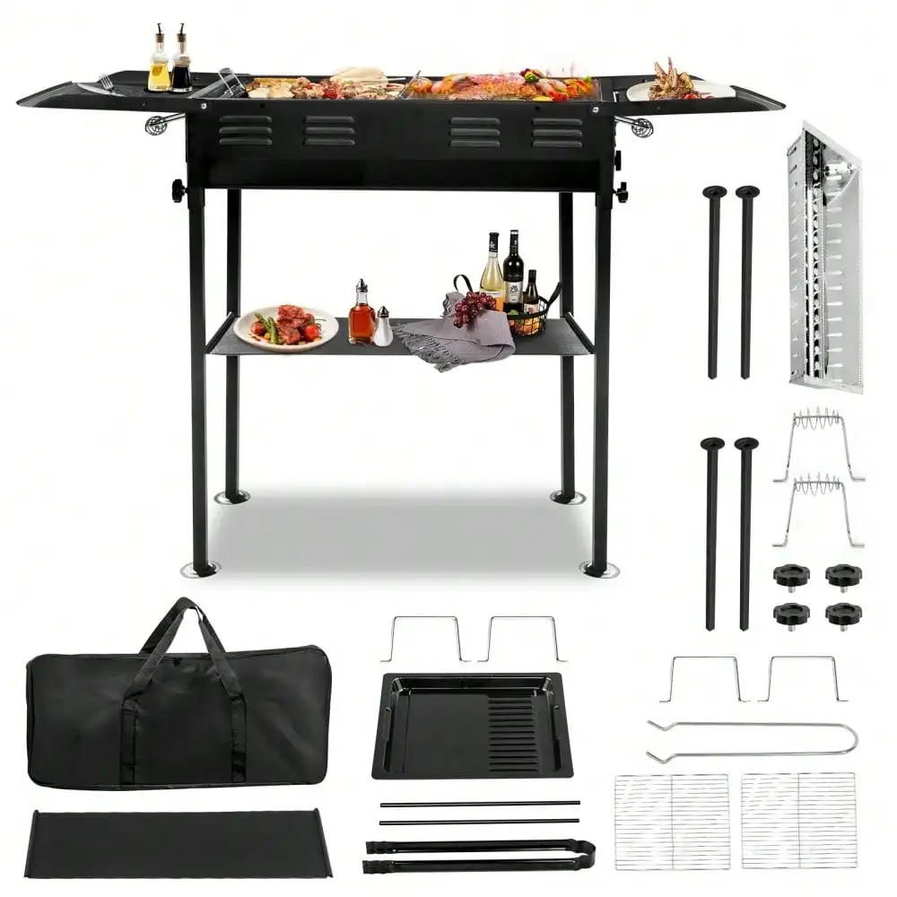 Portable Charcoal Grills For Outdoor BBQ, Foldable Kabob Barbecue Grill For Camping Hibachi BBQ Griddle Lamb Skewer In Garden Ba