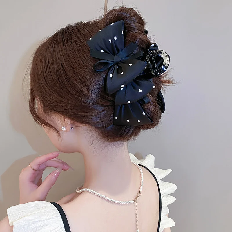 مشبك شعر كبير أنيق للمرأة ريترو بولكا نقطة القوس القرش كليب أزياء الفتيات مشبك شعر الرأس الخلفي