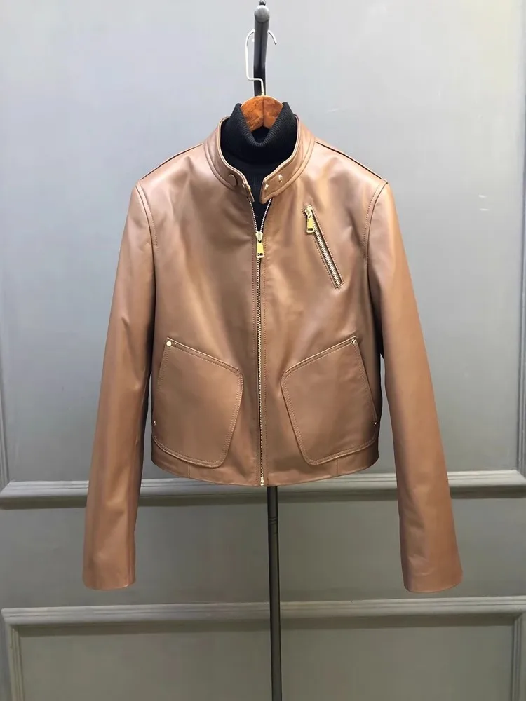 Females Spring Autumn New Style Retro Short Jacket Outerwear Stand Collar Zipper Work Lady Fashion Real Sheepskin Jackets Coat