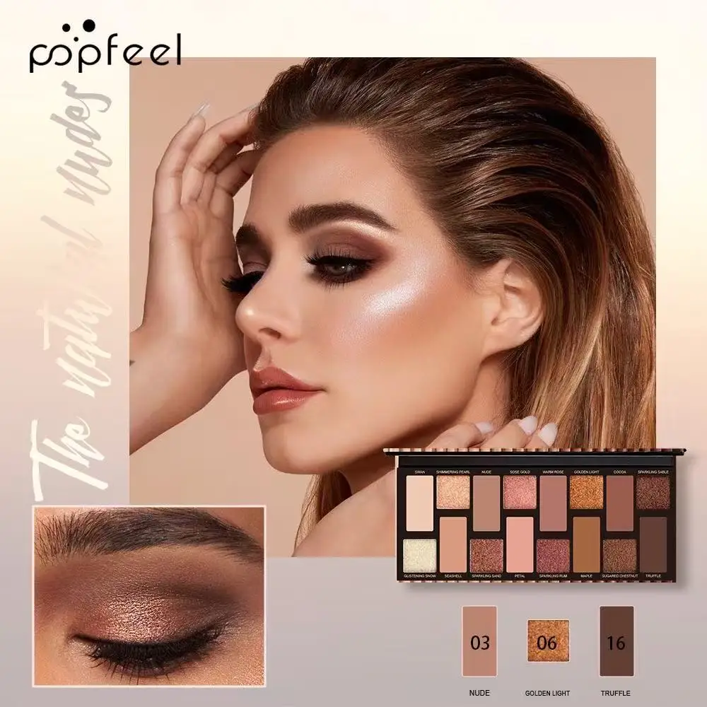 

16-color eyeshadow palette with earth tones, pearl, and matte finishes for high-quality makeup