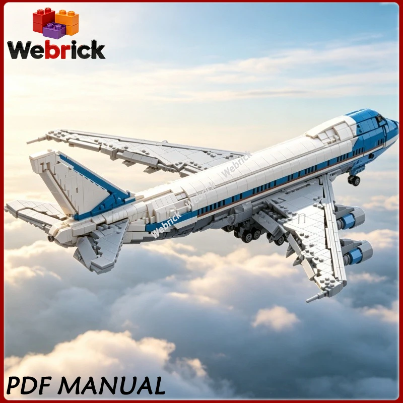 MOC Luxury Transport Jet Building Block Set, Four-Engine Widebody Airplane Model, DIY Assembly Puzzle Hobby Gift