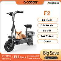 iScooter F2 10'' electric scooter, 500W motor, 36V 7.8Ah battery, 25km/h, 25-30 km range, with seat