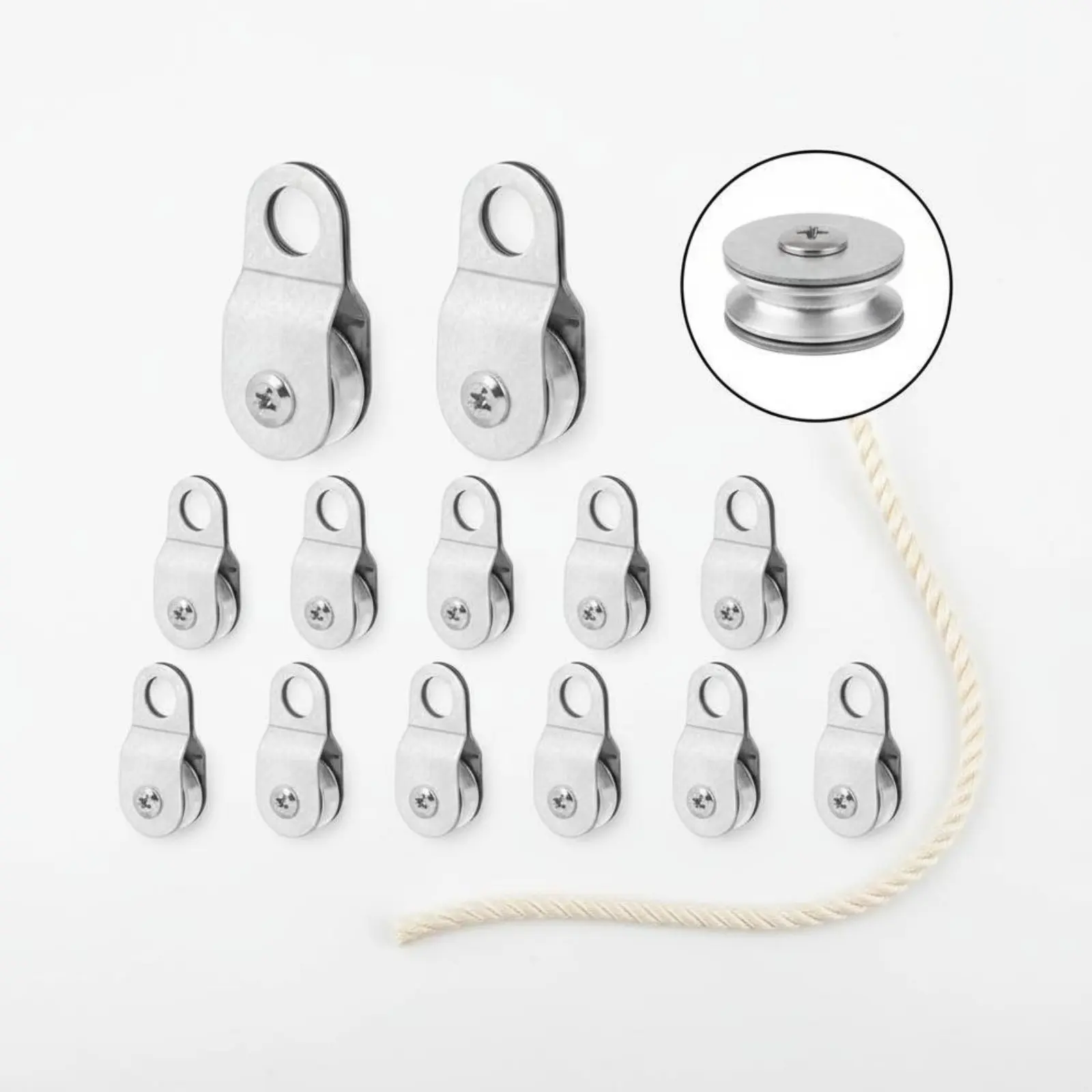 12 Pieces Single Sheave Pulley Low-Noise Small Lifting Pulley Rigging Hardware Sturdy Duty Smooth Surface for Garage, Outdoor